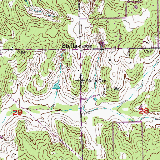 Topographic Map of Stella Cemetery, OK