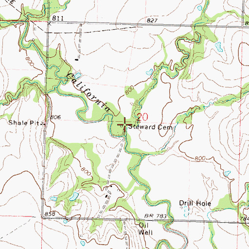 Topographic Map of Steward Cemetery, OK