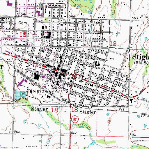 Topographic Map of Stigler, OK