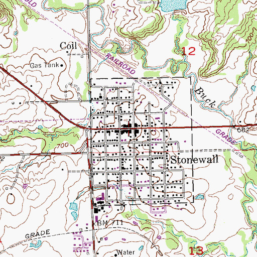Topographic Map of Stonewall, OK