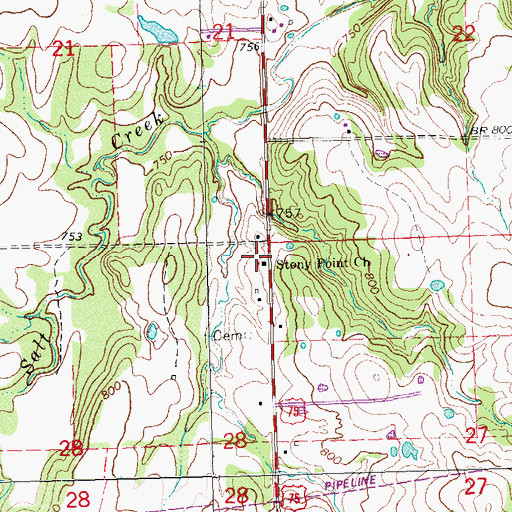 Topographic Map of Stony Point Church, OK