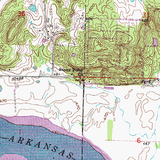 Topographic Map of Stony Point Church, OK