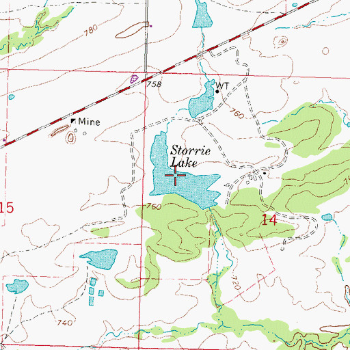 Topographic Map of Storrie Lake, OK