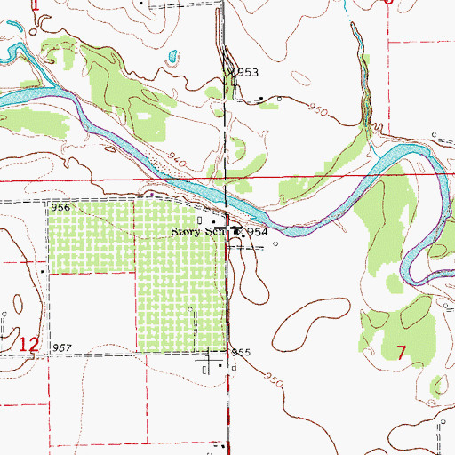 Topographic Map of Story School, OK