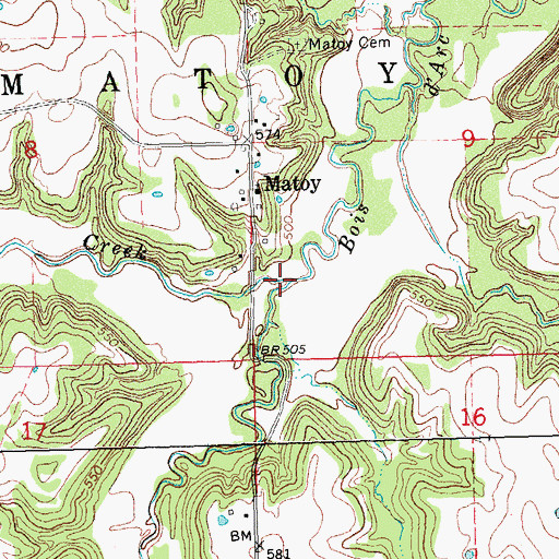 Topographic Map of Straight Creek, OK