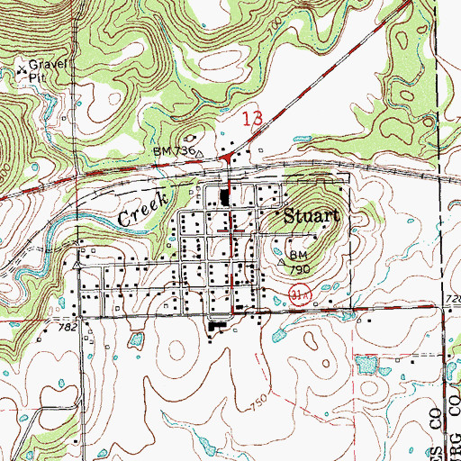 Topographic Map of Stuart, OK