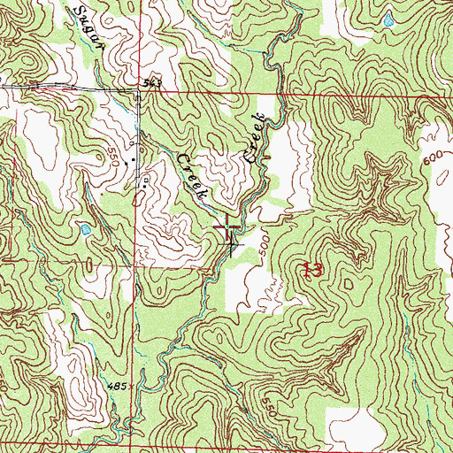Topographic Map of Sugar Creek, OK