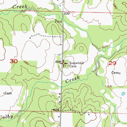 Topographic Map of Sugarloaf Cemetery, OK