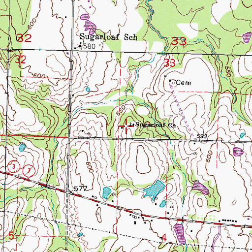 Topographic Map of Sugarloaf Church, OK