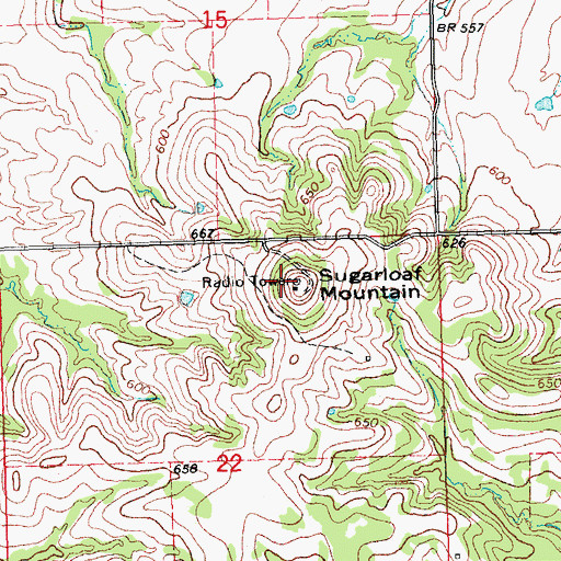 Topographic Map of Sugarloaf Mountain, OK