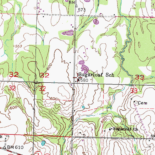 Topographic Map of Sugarloaf School, OK
