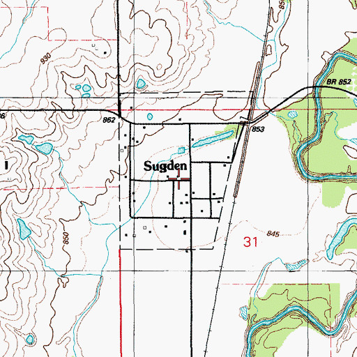 Topographic Map of Sugden, OK