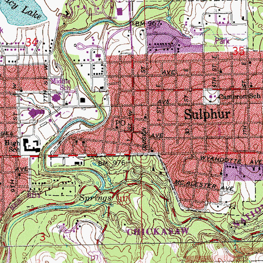 Topographic Map of Sulphur, OK
