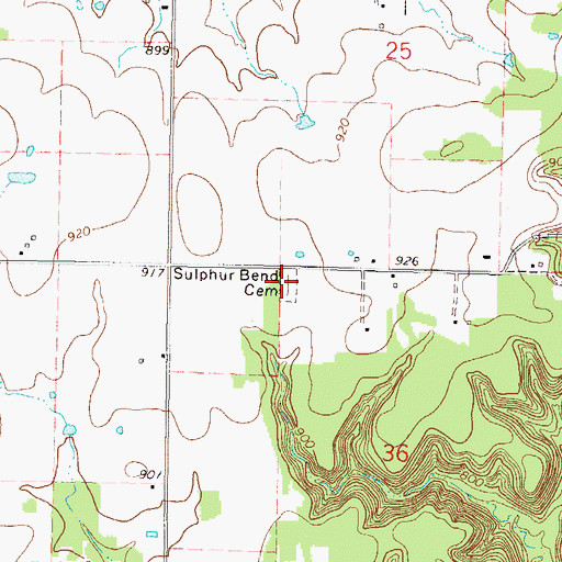 Topographic Map of Sulphur Bend Cemetery, OK