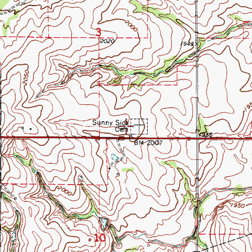 Topographic Map of Sunny Side Cemetery, OK