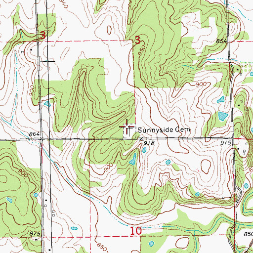 Topographic Map of Sunnyside Cemetery, OK