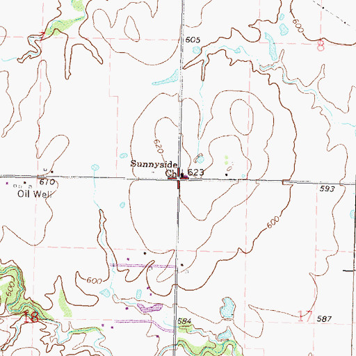Topographic Map of Sunnyside Church, OK