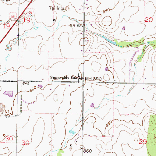 Topographic Map of Sunnyside School, OK