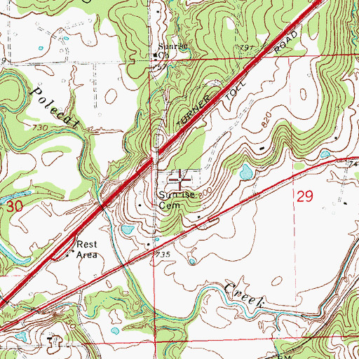 Topographic Map of Sunrise Cemetery, OK