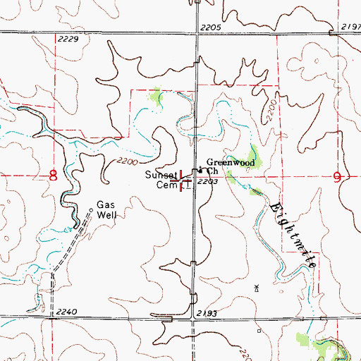 Topographic Map of Sunset Cemetery, OK
