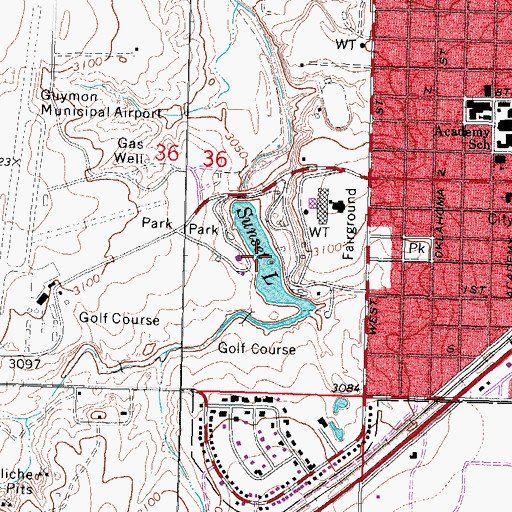 Topographic Map of Sunset Lake, OK