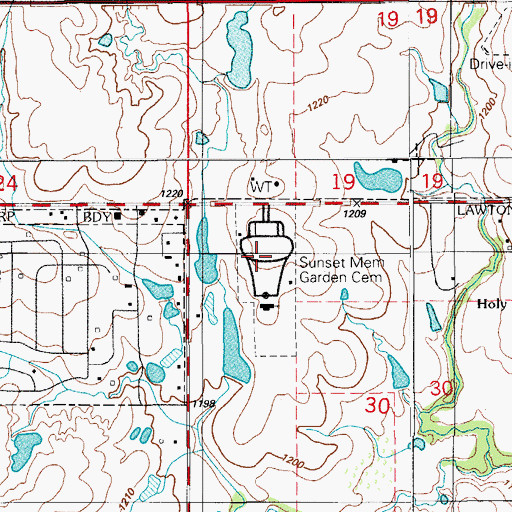 Topographic Map of Sunset Memorial Garden Cemetery, OK