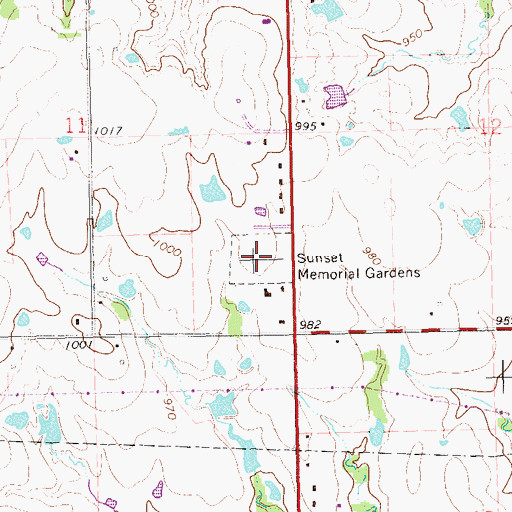 Topographic Map of Sunset Memorial Gardens, OK