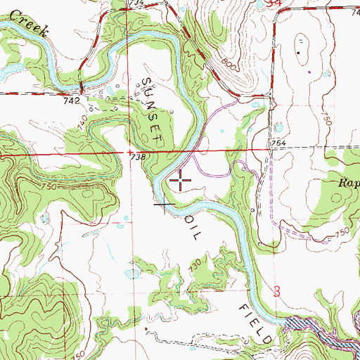 Topographic Map of Sunset Oil Field, OK