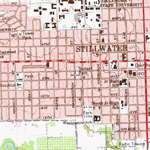 Topographic Map of Sunset Park, OK