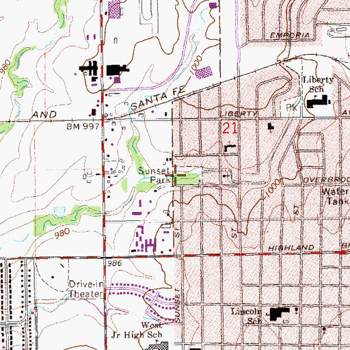 Topographic Map of Sunset Park, OK