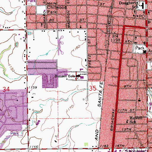Topographic Map of Sunset Elementary School, OK
