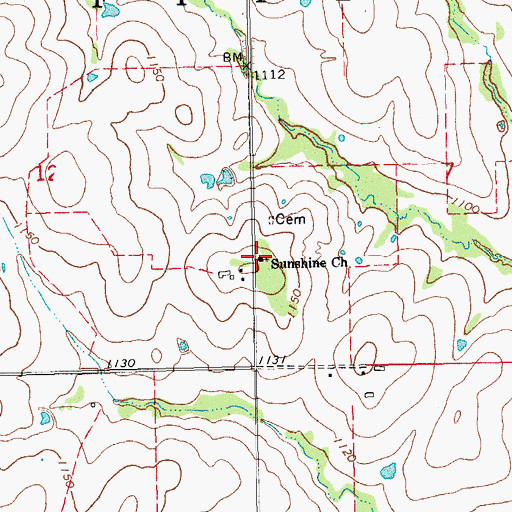 Topographic Map of Sunshine Church, OK