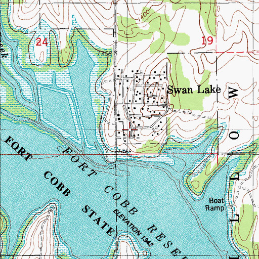 Topographic Map of Swan Lake, OK