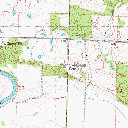 Topographic Map of Sweet Hill Cemetery, OK
