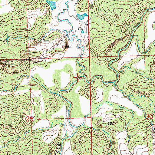 Topographic Map of Sweetwater Creek, OK