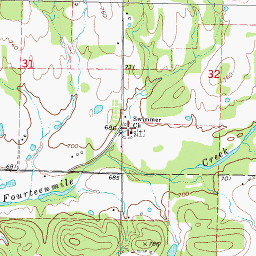 Topographic Map of Swimmer Church, OK