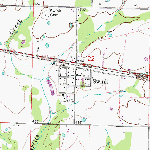 Topographic Map of Swink, OK