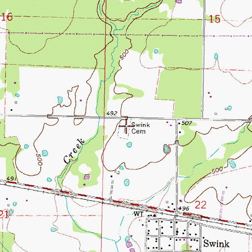 Topographic Map of Swink Cemetery, OK
