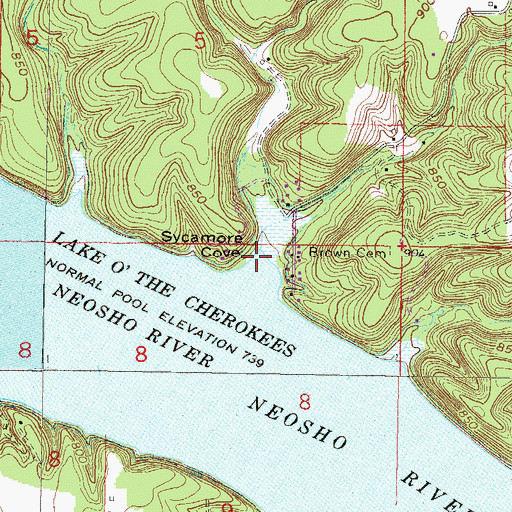 Topographic Map of Sycamore Cove, OK
