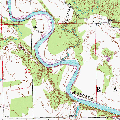 Topographic Map of Sycamore Creek, OK