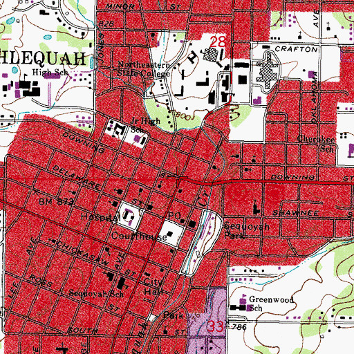 Topographic Map of Tahlequah, OK