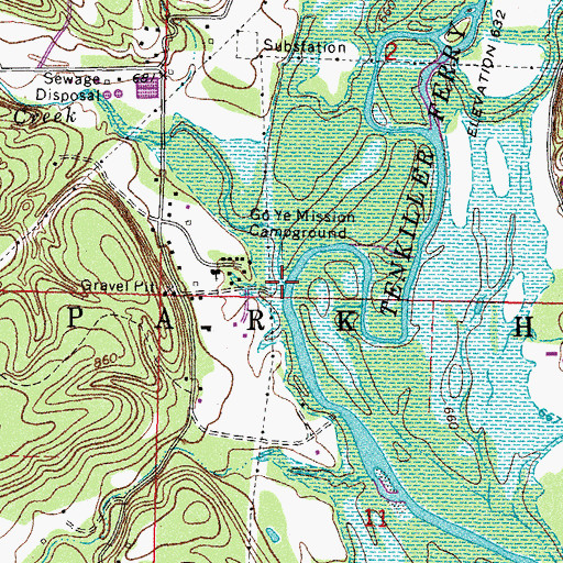Topographic Map of Tahlequah Creek, OK