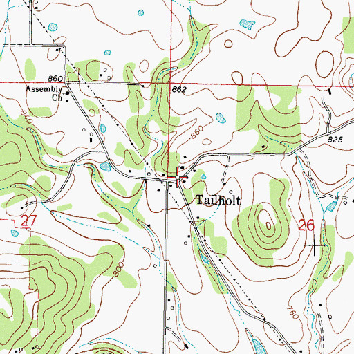 Topographic Map of Tailholt, OK