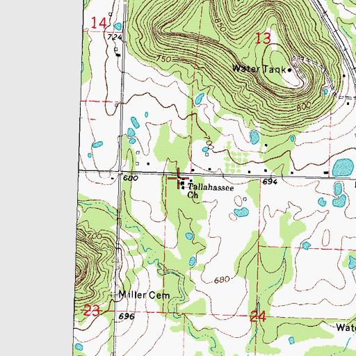 Topographic Map of Tallahassee Church, OK