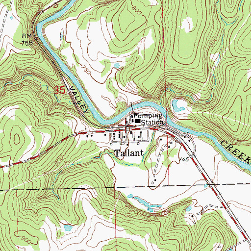 Topographic Map of Tallant, OK