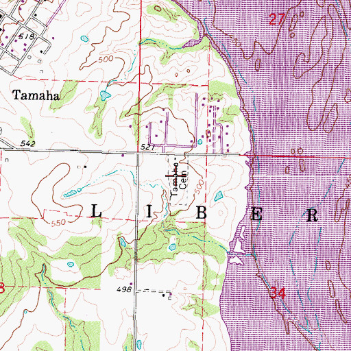 Topographic Map of Tamaha Cemetery, OK