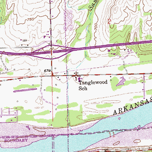 Topographic Map of Tanglewood School, OK