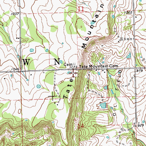 Topographic Map of Tate Mountain Cemetery, OK
