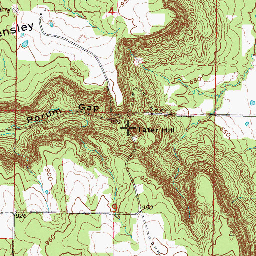 Topographic Map of Tater Hill, OK