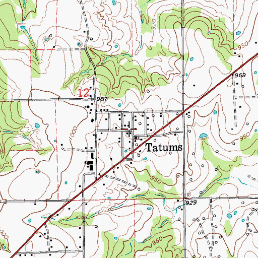 Topographic Map of Tatums, OK